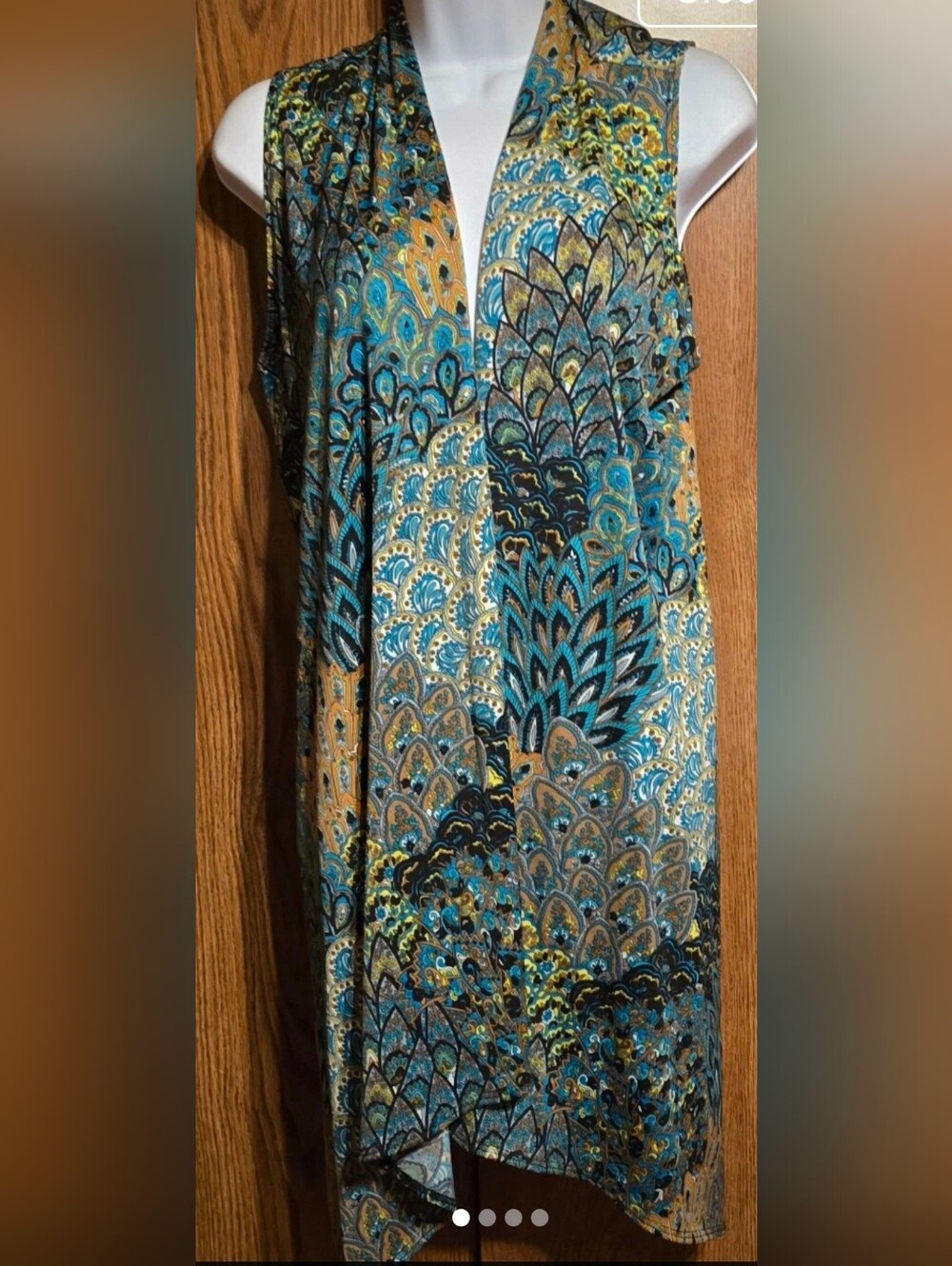 Azules Teal, Blue and Gold Patterned Sleeveless Cape